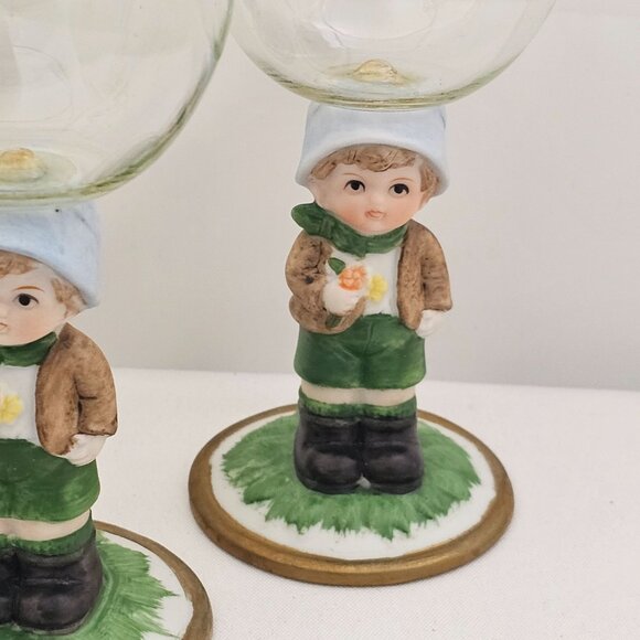 1980s Porcelain Figurine Wine Glasses set-3 by JSNY Taiwan whimsical sweet wine - Picture 8 of 14